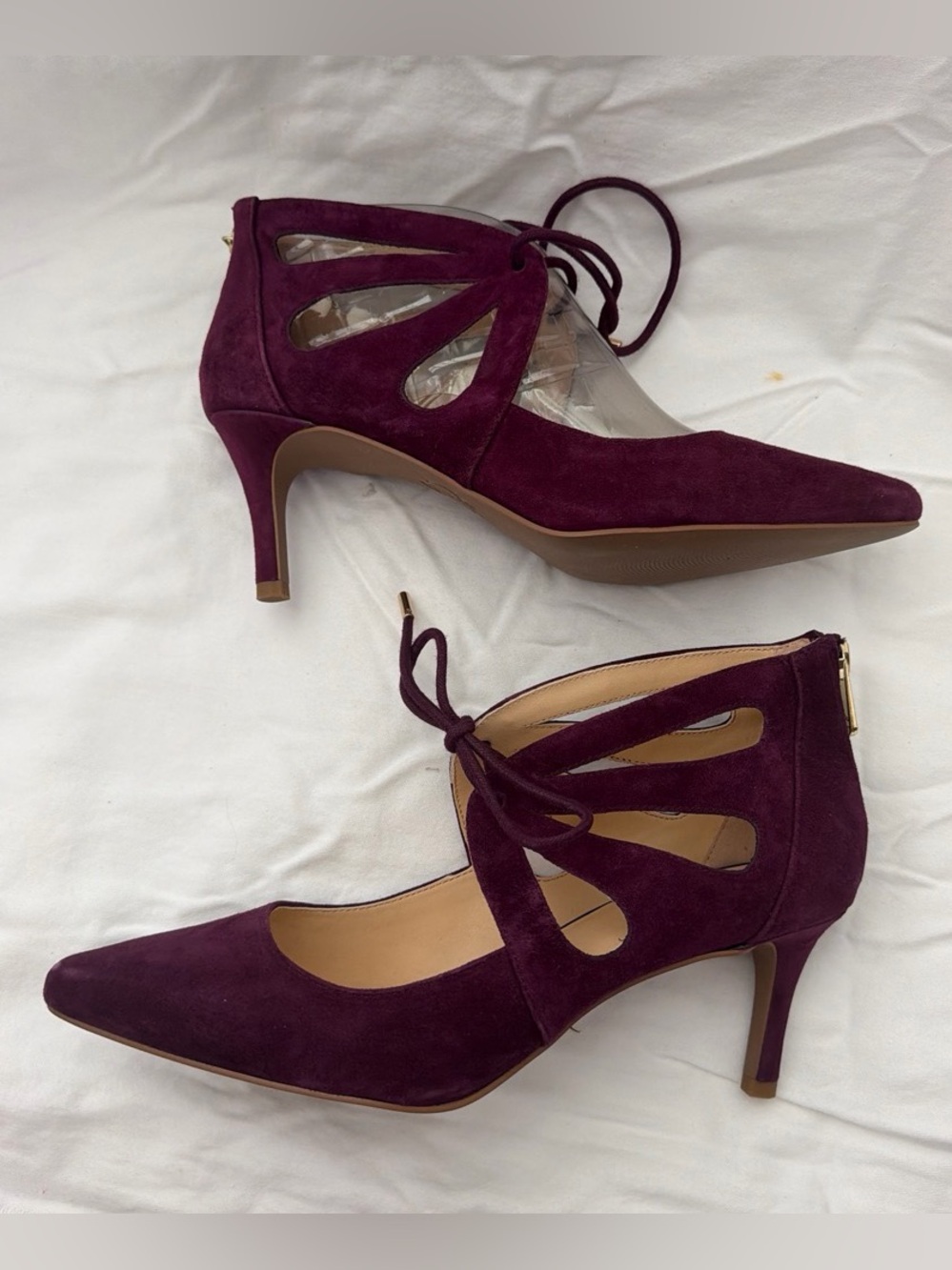 WONDER Plum Suede Lace-Up Pointed-Toe Heels